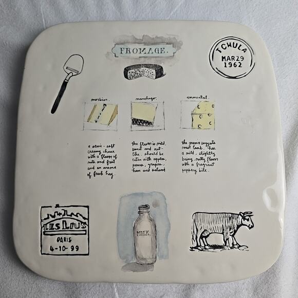 Rae Dunn Magenta Fromage Cheese Board‎ 11.75x11.75" Square Serving Platter - Picture 1 of 5